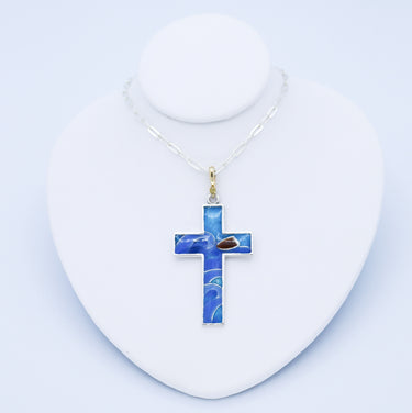 Eternal Light™ Cross Pendant in Sterling Silver and 14k Yellow Gold with 18